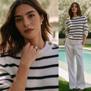 Jenni Kayne Grace Cashmere‎ Navy Stripe Crewneck Sweater Size M